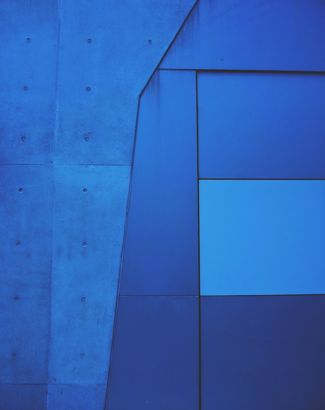Exterior of a blue building.